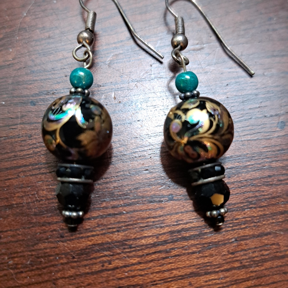 Artisan Black and Gold Beaded Earrings